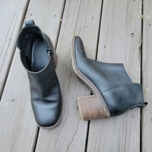 Vintage 90s y2k Bratz Black Leather Chunky Heel Square Toe Ankle Boots Booties 9